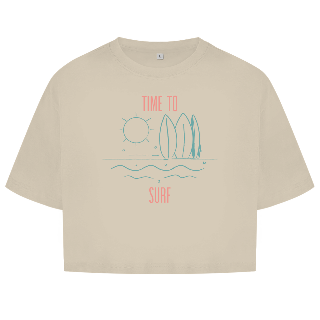 Damen Oversize Crop Top - Time to surf