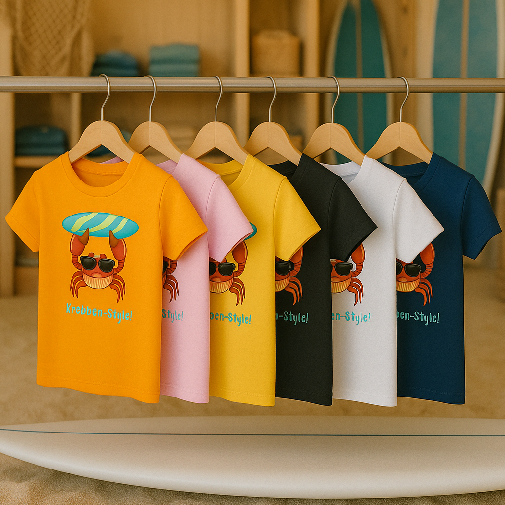 Surf-Style mal anders: Das organische Kinder-T-Shirt mit der coolen Krabbe!