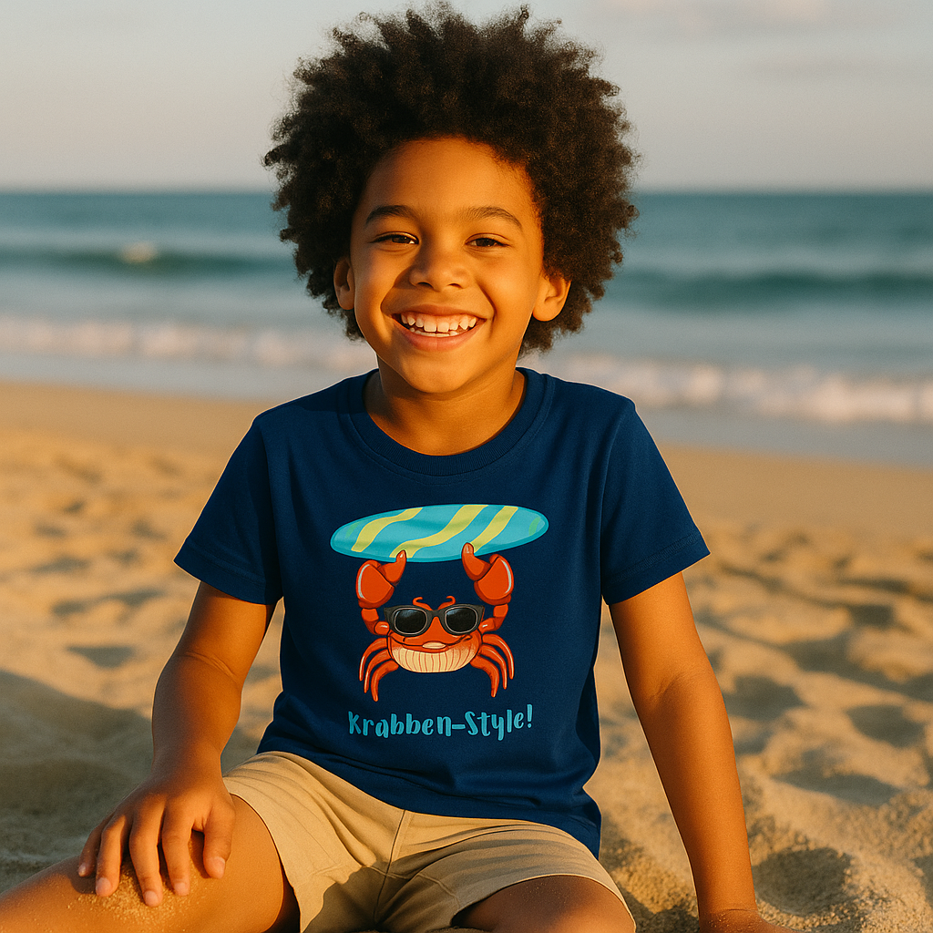 Surf-Style mal anders: Das organische Kinder-T-Shirt mit der coolen Krabbe!