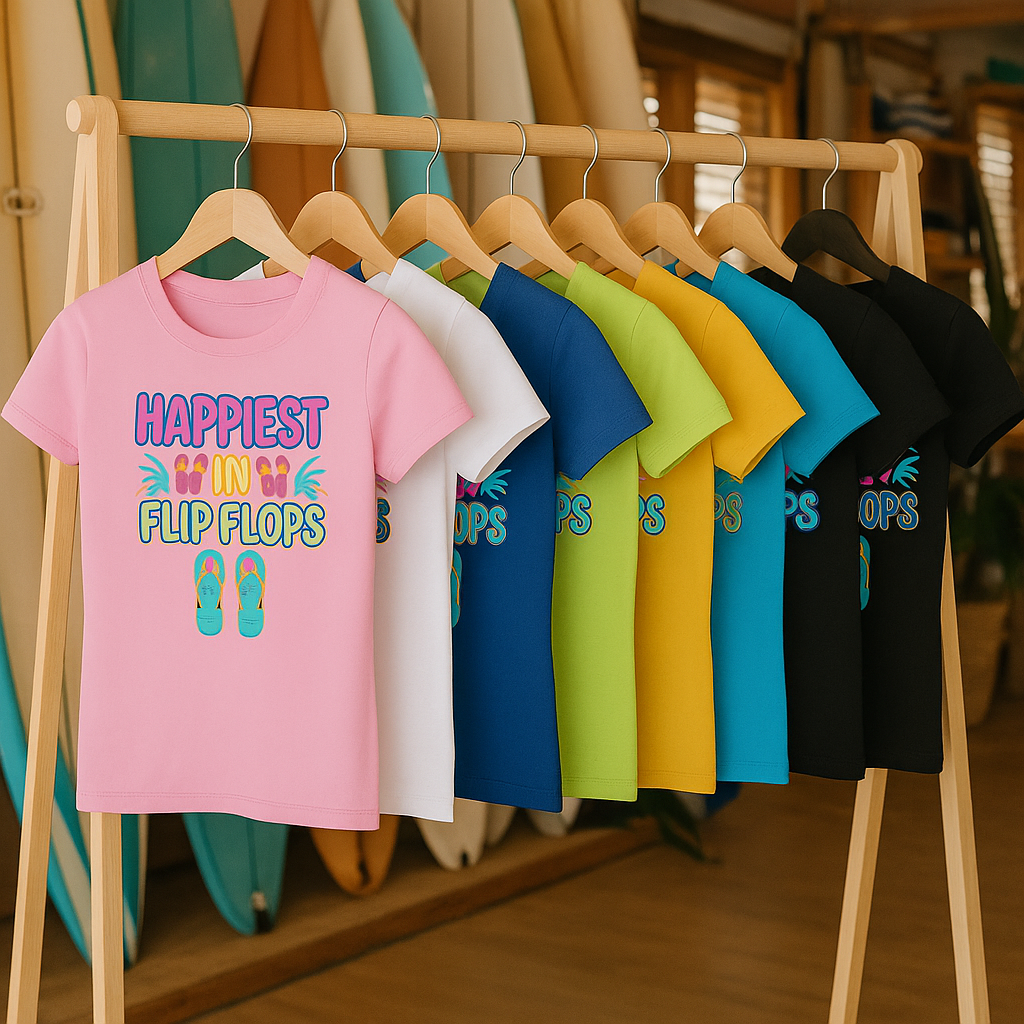 Pure Lebensfreude: Das "Happiest in Flip Flops" Organic Kinder-T-Shirt!