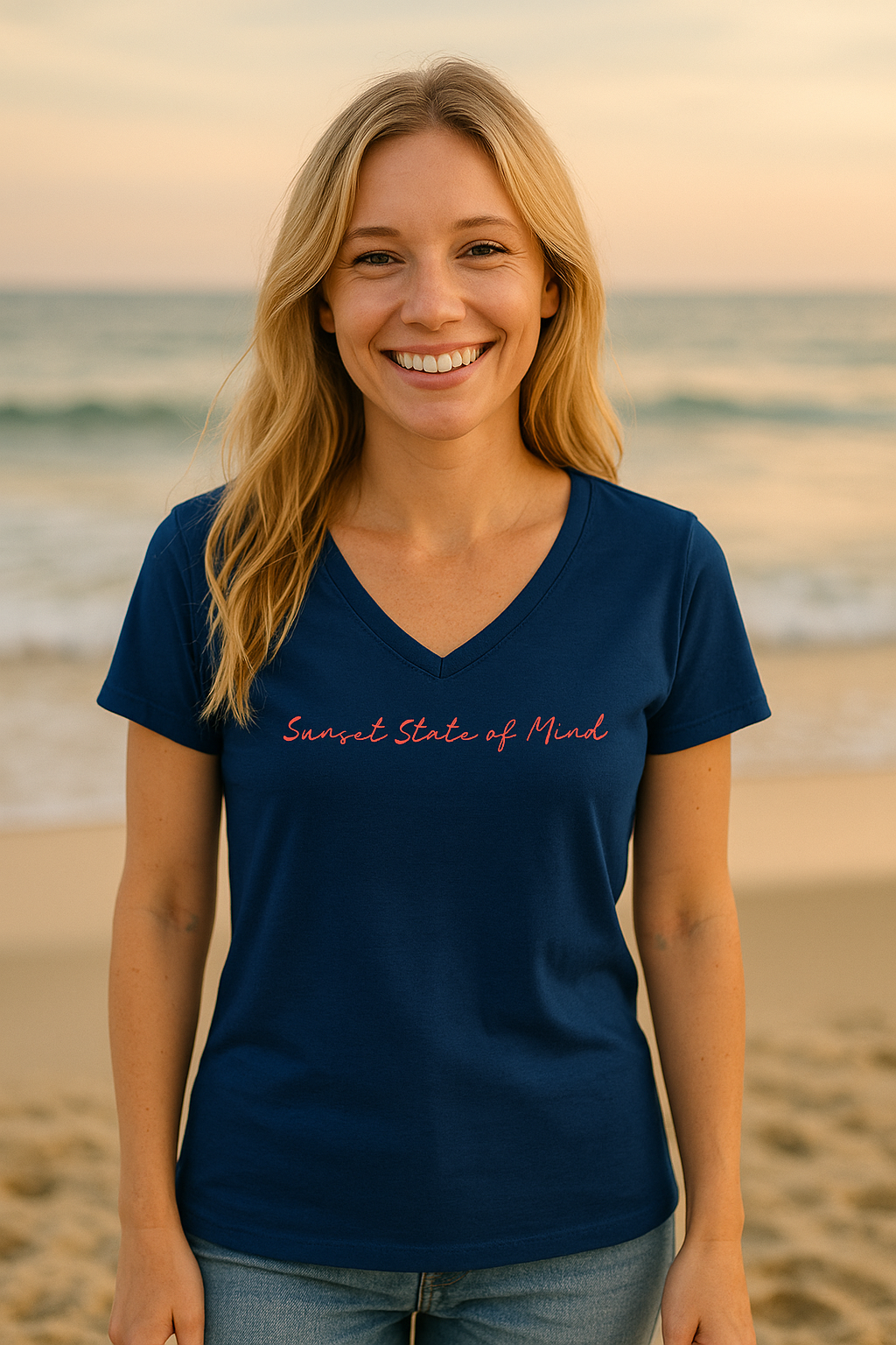 V-Neck T-Shirt Santorini - Sunset State of Mind