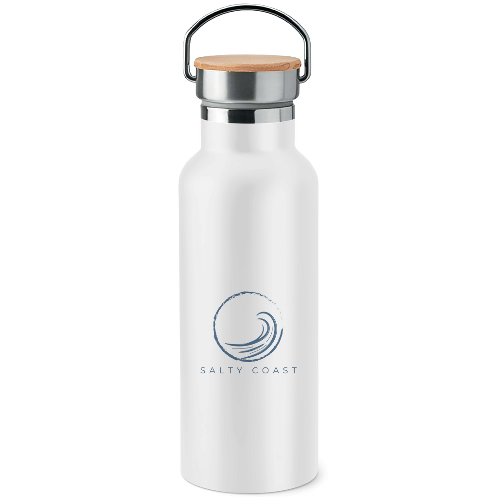 Edelstahl-Trinkflasche mit Bambusdeckel Salty Wave